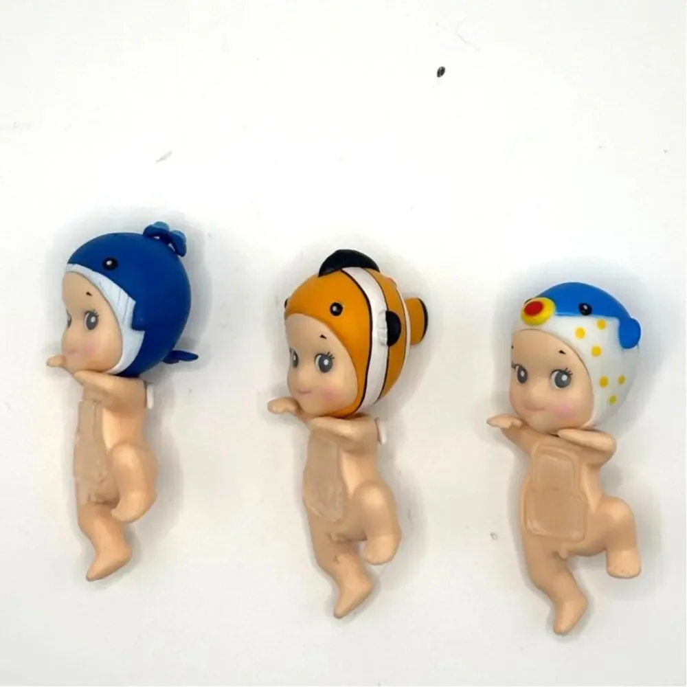 Set of 3 New Unbranded Kewpie/Angel Hipper Figures, Whale, Clownfish, Blowfish
